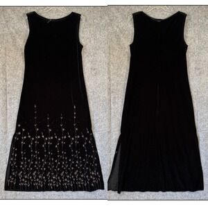 Vtg Kathie Lee Dress Womens Large Velvet Black Floral Maxi Whimsigoth 90s Dark